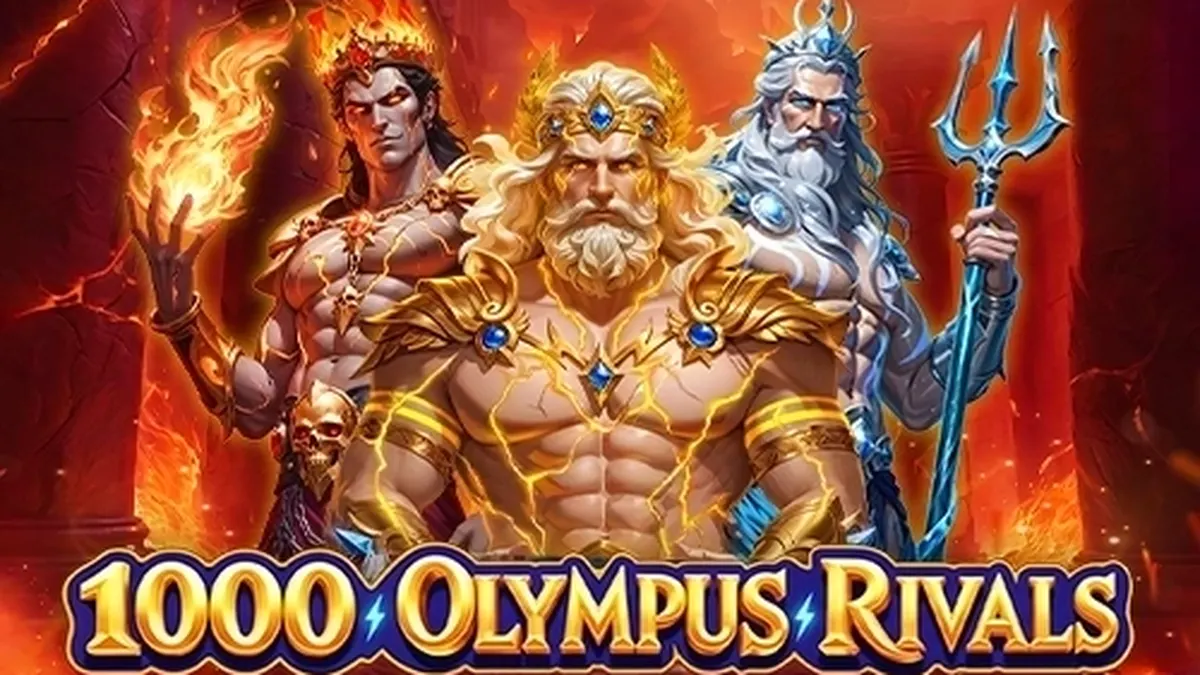 Tampilan visual permainan slot 1000 Olympus Rivals dengan tema mitologi Yunani