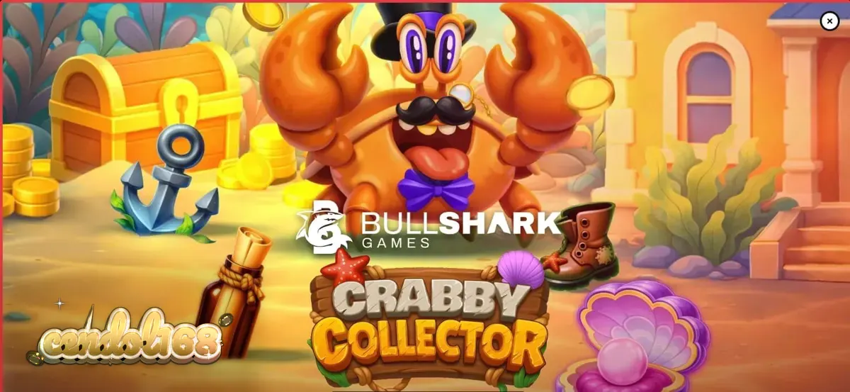Tampilan visual slot Crabby Collector dengan latar belakang terumbu karang dan karakter kepiting.